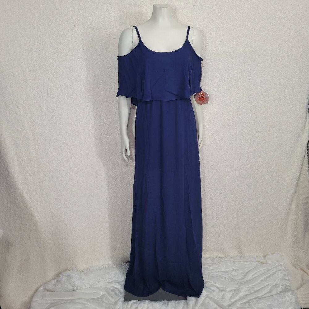 Show me your MuMu Rich Navy Crisp Caitlin Ruffle Maxi Dress XX-Small